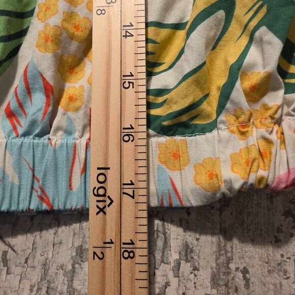 Maude Vivante Colorful Tropical Crop Long Sleeve Shirt Large - Picture 8 of 9